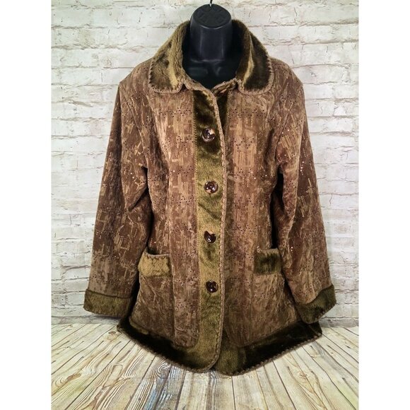 vtg‎ Milly jeans faux suede embellished sherpa coat L - Picture 12 of 13